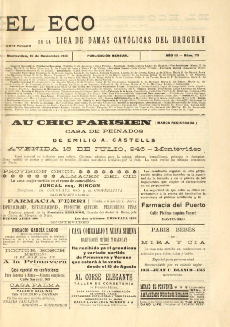 EL ECO (DE LA LIGA DE LAS DAMAS CATOLICAS DEL URUGUAY) del 15/11/1913